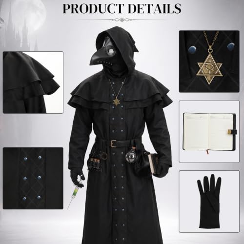 Image of Adult Plague Doctor Costume Set for Men Renaissance Medieval Costumes with Accessories for Halloween Cosplay