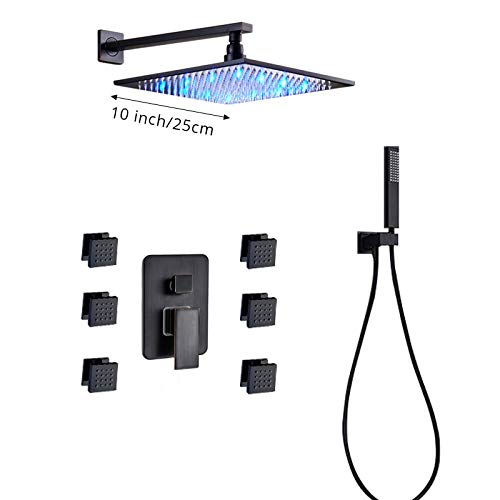 Ensemble de douche LED noir bronze avec mitigeur encastré 6 pièces - 3
