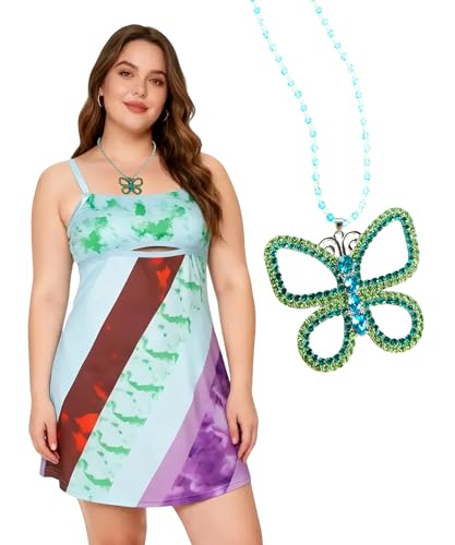 13 Retro 2004s Fashion Going On 30 30th Birthday Dress for Women Outfit Jenna Green Rink with Butterfly Necklace y2k Costume Plus Size 12-14
