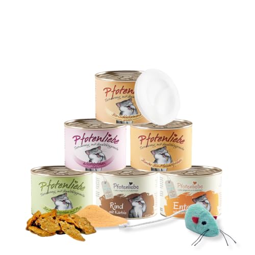 Pfotenliebe Bio-Katzenfutter, Schnupperpaket mit verschiedenen Sorten, ausgezeichnete Bio Qualität seit 2007, 6x200g
