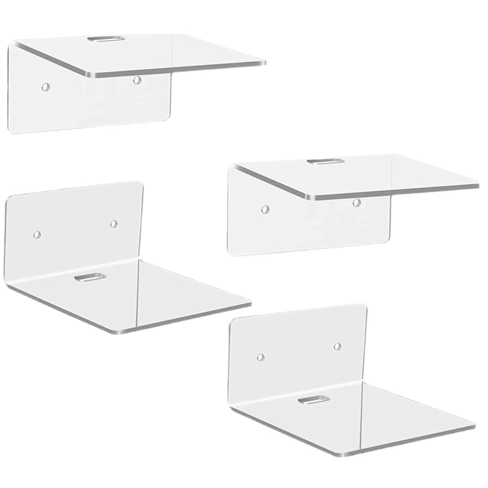 Vjsujehgy Floating Shelves 4Pc Acrylic Wall Mount Small Clear Shelf Display Ledges for Speaker Action Hanging Shelves