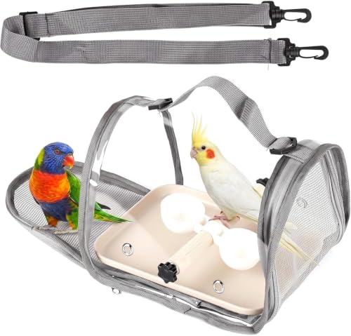 Transportín Pájaros con Percha Madera y Bandeja, Jaula Portátil Ligera