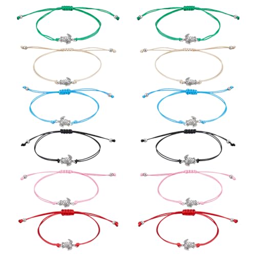 UNICRAFTALE 12 Stück 6 Farben Gewebte Armbänder Meeresschildkröten Seilarmbänder Handgefertigt Geflochtene Wellenarmbänder Verstellbare Wachsschnur Paararmband Geburtstagsgeschenk Für Fraun