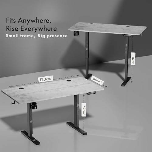 Image of ARTIKEL Artidesk Eco Electric Height Adjustable Table for Office Work & Home-Sit Stand Gaming Desk 80kg Load, Cup Holder, 2 Hooks,Cable Organizer 2Split Tabletop (Rock, 120x60 CM)