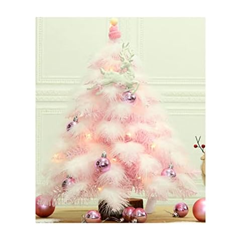 60cm Pink Feather Christmas Tree with LED Lights Cover
