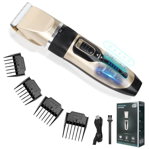 GHONLZIN Cortador de Pelo hombre Professional Cortapelos y Barberos Kit de Corte de Pelo Recargable sin Cable Clippers para Hombres Niños (Oro)