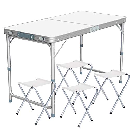 Nestling®120 x 60cm 4FT Portable and Adjustable Folding Table for Camping Banquet Picnic Party Garden with 4pcs Chairs