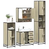VIHHQGC 4-TLG. Badmöbel-Set Sonoma-Eiche Holzwerkstoff mit Waschbeckenunterschrank und Spiegelschrank für optimale Aufbewahrung