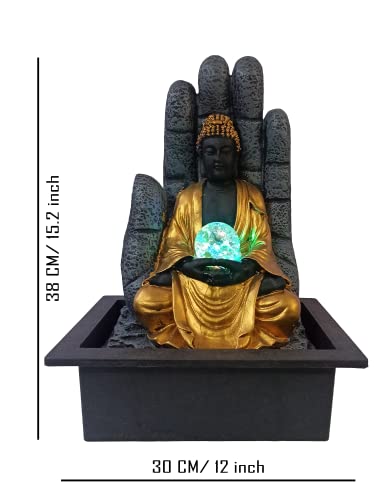 Image of Craftisana Decorative Water Fountain for Home Decor, Office, Indoor & Outdoor, Garden, Puja Room, Vaastu, Reception, Spa, Gifting. (Black Hand Buddha), Polystone