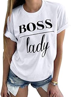 Women's Plus Size Tops Cute Graphic Letter Boss Lady Print Summer Casual Cotton