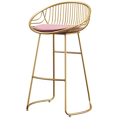Taburetes de Bar con Respaldo Hueco y Altura de mostrador, taburetes de Bar de Cocina Modernos tapizados en Piel sintética con Patas de Metal para Isla de Cocina, Comedor (Rosa, 1 Unidad, 65