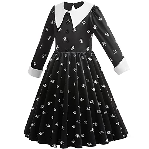 LZH Halloween Dress for Kids Girls Long Black Dress Cosplay Carnival Uniform School Fancy Dress Up with Earring Wig and Bag - Image 2
