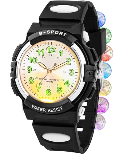 DTKID New Colorful Light Children's Watch Boys Girls,Kid Waterproof Analog Watch Soft Rubber Band Easy to Read Dial Time Lessons Wristwatch Children 5-18 Years Old