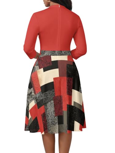 Image of PinkPatty Women's Casual A-line Midi Dresses 3 /4 Sleeve V Neck Fit and Flare Dress with Pockets