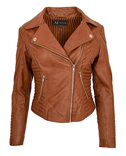 Veste matelassée en cuir pour femme Bella style motard coloris peau 48