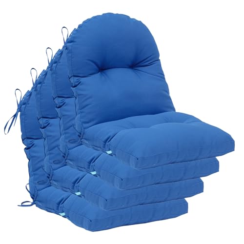 Image of QILLOWAY Tufted Outdoor Chair Cushion Set of 4, Waterproof 43x20x4 Inch Non Slip Replacement Pad for Wicker Lounge Patio Furniture, Marine Blue