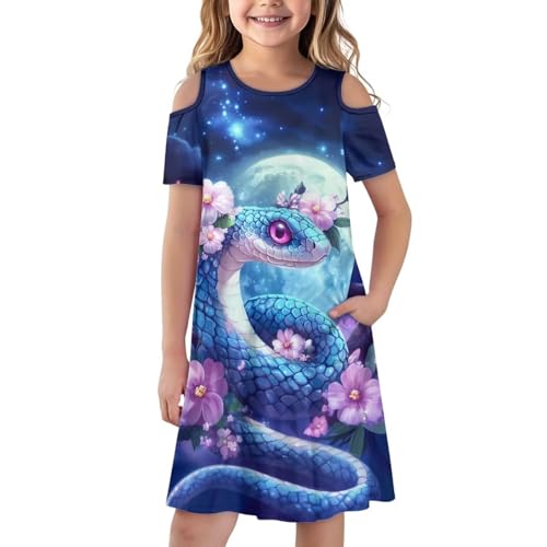 Uourmeti Girls Short Sleeve Summer Dresses with Pockets Cold Shoulder Midi Dress