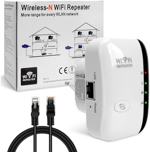 Ripetitore WiFi,WiFi Range Extender 300Mbps 2.4GHz Wireless Repeater Booster, con Porta LAN/Pulsante WPS/Access Point,per casa, ufficio