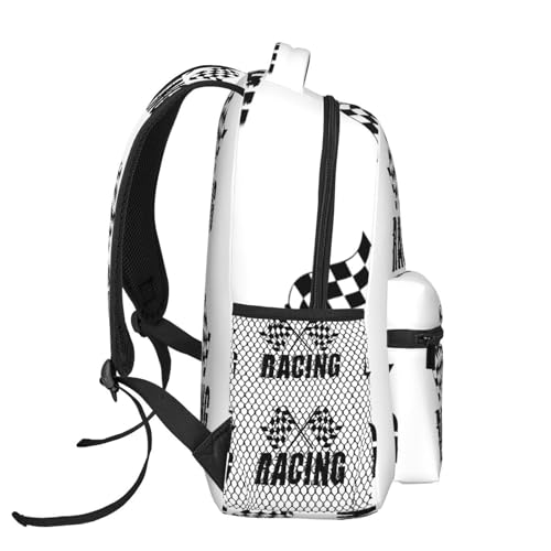 Checkered Racing Race Flag Backpack Casual Pack Bag Laptop Backpack With Side Pocket Front Zipper Pocket Bookpack Travel Daypack Picnic Rucksack3