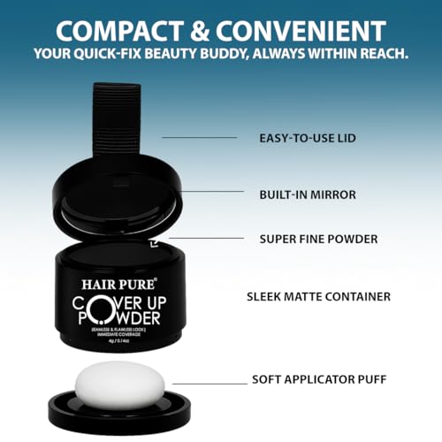 Image of Hair Pure Cover-Up Hair Powder - Black | Covers Grey Roots & Bald Spots Instantly | Highly Pigmented, Fuller & Denser Look | Long-Lasting | Matte Finish | Fine Powder | Flawless Application | 4gm