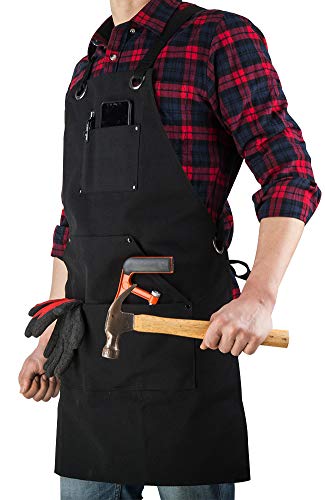 Etbol 16 Oz Canvas Apron For Men - Black Heavy Duty Work Apron For Carpenters,Woodworkers,Blacksmith,Bbq,Gardener, Workshop #TOP6