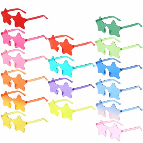 SUNOVELTIES 16/48 Star Rimless Sunglasses Irregular One Piece Colored Party Glasses Transparent Fun sunglasses for Teen Adult