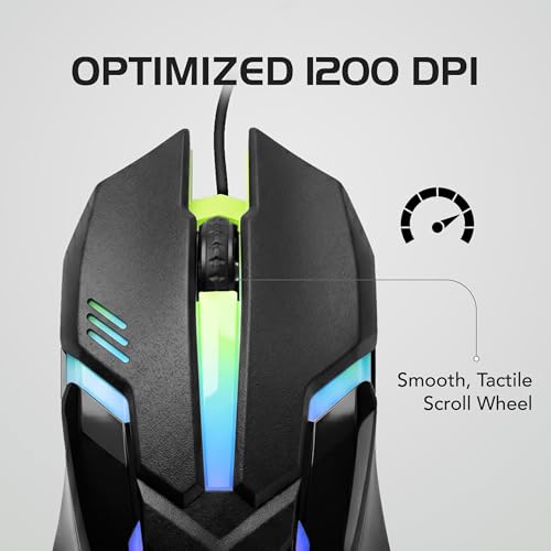 Image of FRONTECH Wired USB Gaming Mouse | 1200 DPI | Rainbow RGB Lighting | 3 Function Buttons, Textured Grip | Ergonomic Design (MS-0111)