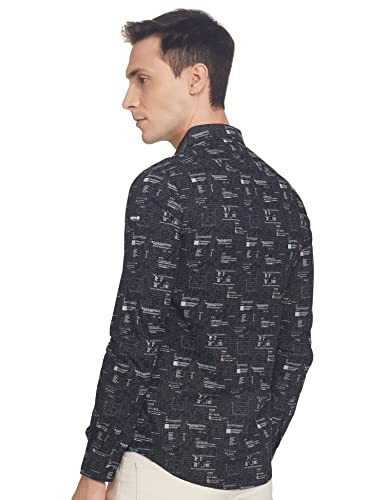 Image of Spykar Men Printed Full Sleeve Slim Fit Shirt Black