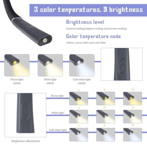 Luz de lectura recargable para el cuello con brazo plegable y larga vida útil 5