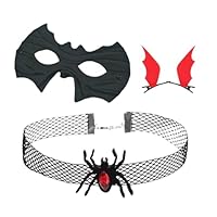 OIXYEY Set 3 Pezzi Maschera Pipistrello Bambino con Collare in Pizzo e Fermagli Capelli, Costume Halloween Carnevale Cosplay, Accessori Festa a Tema Vampiro per Ragazze e Donne