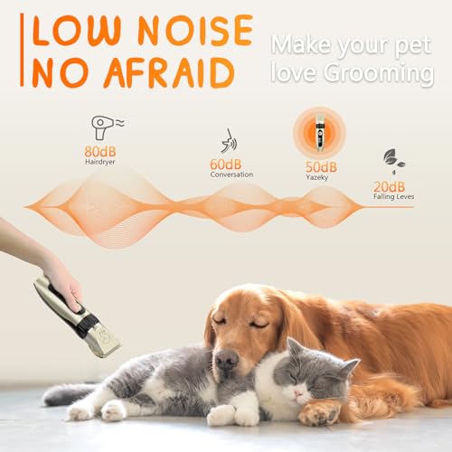 YAZEKY Premium Maquina Cortar Pelo Perros,Bajo Nivel de Ruido Cortapelos Profesional para Perros,Cortapelos para Mascotas Impermeable Todo el Cuerpo Lavable Inalámbrico Recargable (Oro) - imagen 4