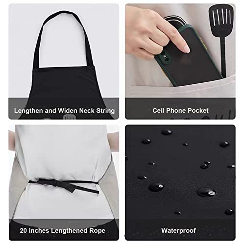 Agirlvct 2 Pack Kitchen Apron With Hand Wipe,Water-Drop Resistant With 2 Pockets Cooking Bib Aprons For Mother Women Men Chef Coffee Restaurant (Black&Beige) #TOP1