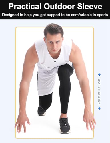 2 Pairs Full Leg Compression Sleeve, Anti-slip Calf Compression Sleeve Women Men, Long Leg Sleeves for Basketball Running2