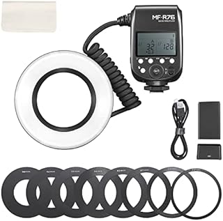 Godox MF-R76 Macro Ring Flash with 8 Adapter Rings, Adjustment 1/128 to 1/1, Rechargeable Lithium Battery, 10 Levels of Power Ratio