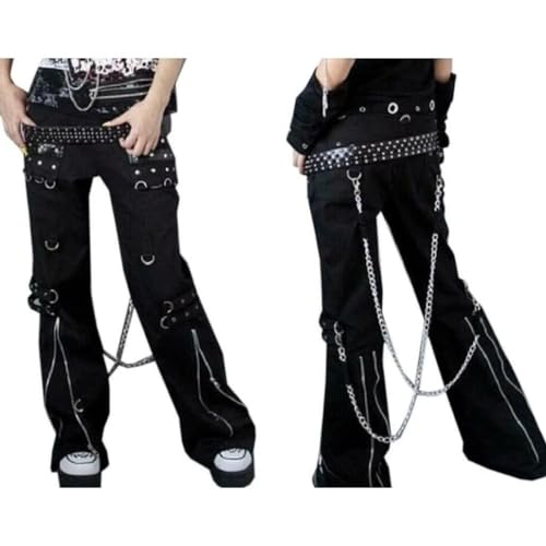 New Women Black Jeans Gothic Pant Rock Hard Trouser Streetwear Pants with Pockets/Pant