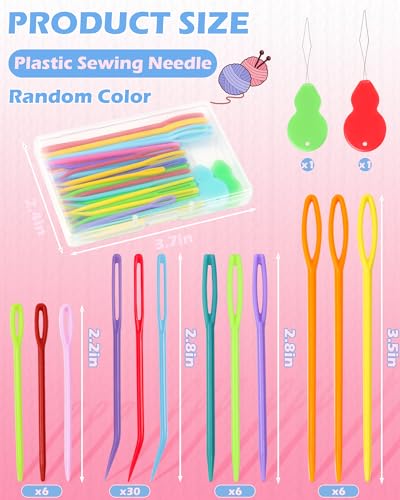 Image of FIVEIZERO 48 Pcs Yarn Needles Set, Assorted Bent Tapestry Needles Weaving Needles Darning Needles with Large Eye, Plastic Blunt Knitting Needles for Sewing Crochet