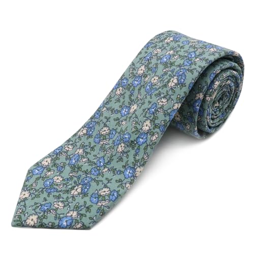 Image of Cotton Floral Ties for Men 2.76 inch Men's Skinny Tie Linen Flower Printed Neck Tie for Wedding Dating Party