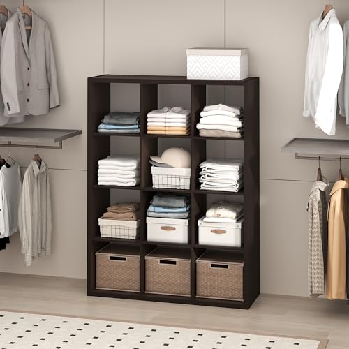 Image of Furinno Cubic Extra Thick 12-Cube Closet Organizers and Storage, Dark Oak | 14.6 x 44 x 58 in, Open Shelf Closet Storage, Closet Organizer, for Wardrobe, Bedroom, Living Room