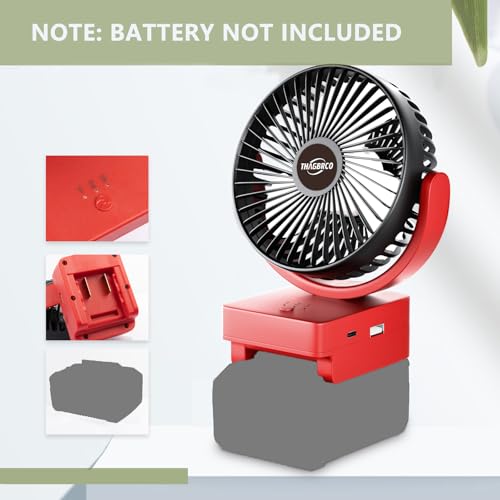 ThagBrco Wireless Fan Kompatibel für Einhell 18V Akku- Cordless Fan, Bürstenloser Motor mit USB A+C Schnellladung Bürstenloser Motor mit für Camping, Werkstatt und Baustelle(Keine Batterie)