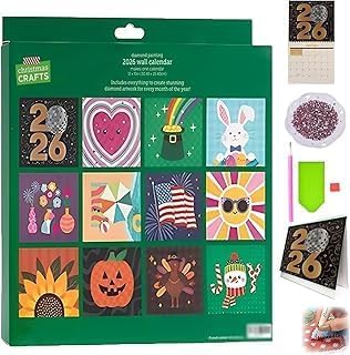 2026 Wall Calendar Diamond Painting Kit, DIY Diamond Art Calendar with 12-Month Planner for Home Office Decoration