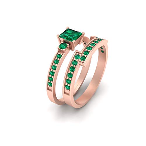 Bague en argent sterling 925 avec émeraude synthétique princesse éclatante