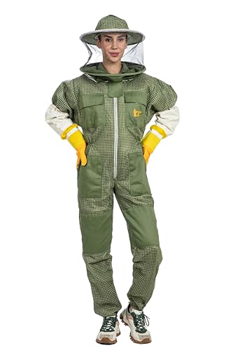 3-Layer Ventilated Beekeeper Suit Veil, Olive Green Round Veil, 4X-Large