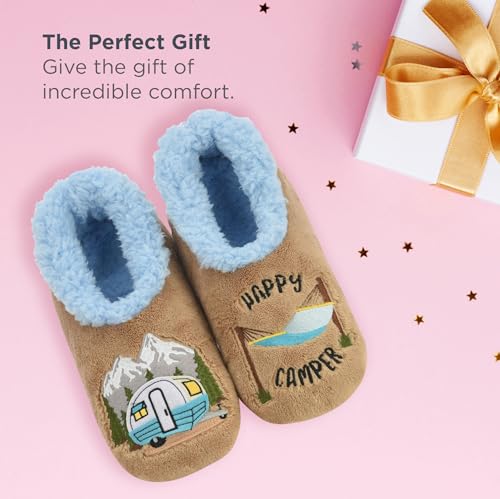Snoozies Pairable Slipper Socks - Funny House Slippers for Women, Non-Slip Fuzzy Slipper Socks - Happy Camper3
