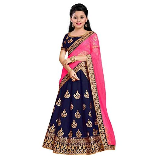 Shoryam Fashion Girl's Silk Semi stitched Lehenga Choli (SF_MILN_Blue_11-12 Years)