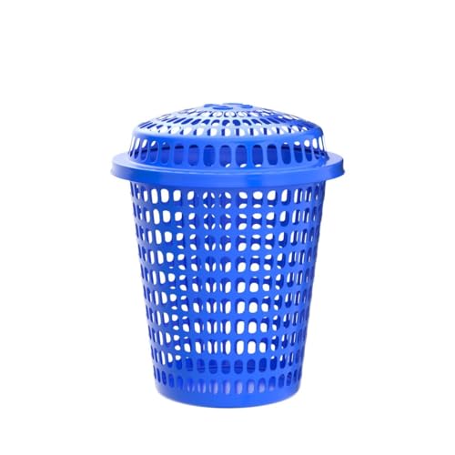 Image of Plastic Laundry Basket With Lid Big Size For Clothes 50 Litre Hamper Bag Dress Storage Toys Organiser Cover Combo With Cap Heavy Duty Round Shape (1 Pcs, Blue)