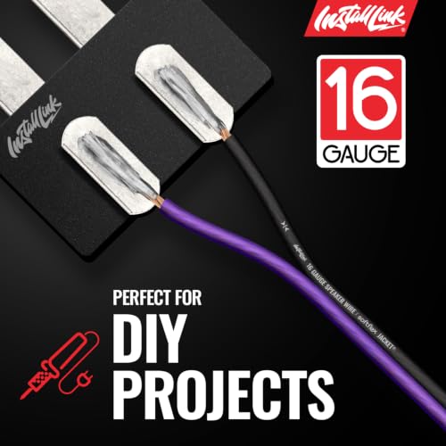 Image of Install Link 16 AWG Gauge Speaker Wire (250 Feet) Car or Home Theater (CCA) | 16 /2 Speaker Cable, 2-Conductor, Frosted Purple /Black, Easy Strip, Polarity ID, for Car Audio & Home Stereo