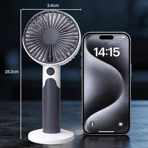 Image of One94Store Mini Handheld Fan, USB Rechargeable with 1800mAh Battery, 6-Speed Cooling for Home Office Travel, White & Dark Grey - Portable Electric Table Fan