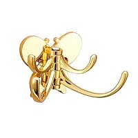 Set of 2 Solid Metal Swivel Hook Heavy Duty Folding Swing Arm Triple Coat Hook with Multi Three Foldable Arms Towel/Clothes Hanger for Bathroom Kitchen Garage Wall Mount Gold, Butterfly