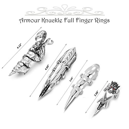Jovivi Men's Jewelry Silvery Armour Knuckle Full Finger Double Loop Activity Ring Punk Rock Gothic Cool,1-4pcs4