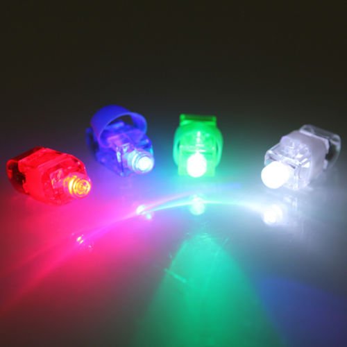 Flashing PandaFingerBeams LED Finger Ring Flashlights, 10 Cards of 4 Color Flashlights Each - 40 Lights Total